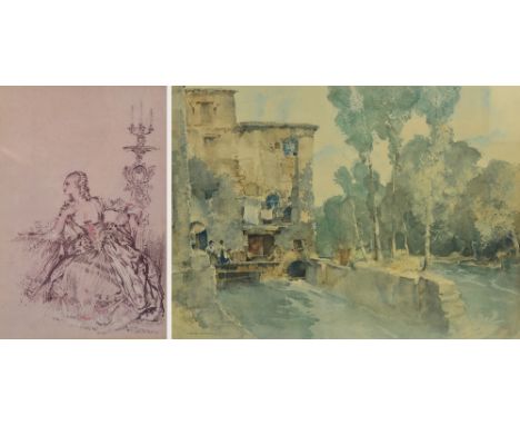 After WILLIAM RUSSELL FLINT (1880-1969); coloured print "The Mill, Barbaste", study of a mill stream with trees, titled to la