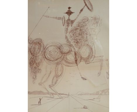 SALVADORE DALI (Spanish, 1904-1989); a sepia signed limited edition print "Don Quixote", signed in pencil lower right, 98/200