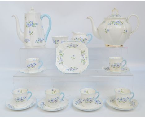 A Shelley six setting coffee service in "Blue Rock" pattern, no.13591, comprising coffee pot, six coffee cups, six saucers, s