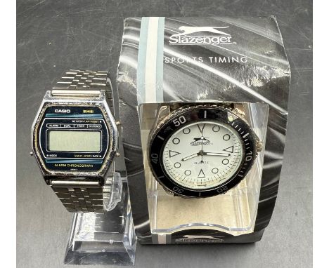 Two fashion wristwatches, a Casio digital and a Slazenger Quartz 