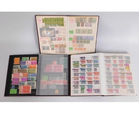 Three USA stamp & related ephemera albums including tax & revenue stamps along with a State of California hunting licence, 86