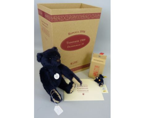 A Steiff limited edition Teddy Bear 1909 with growler mechanism and boxed matching miniature, No.1449/7000, 35cm high, boxed 