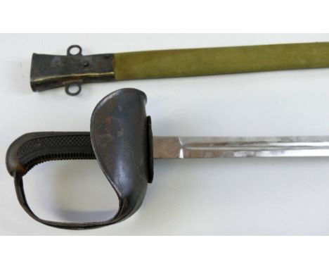  An American 1913 cavalry trooper's sword with 90cm steel centre fullered blade, steel half basket hilt and chequered rubber 