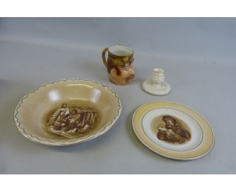Bruce Bairnsfather - four ceramic items comprising unmarked character jug of "Old Bill" 11cm high, porcelain Redcar crested v