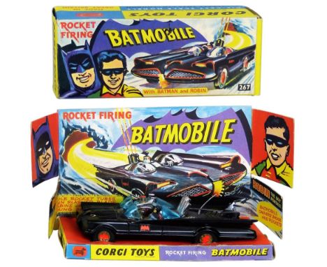 Corgi - Batmobile, No.267, in card box with pictorial inner stand containing secret instructions, twelve spare rockets attach