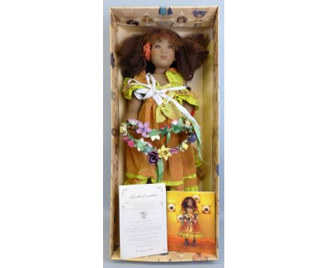 An Annette Himstedt limited edition doll "Amber", 2000, 80cm high, boxed with ceramic flowers and certificate