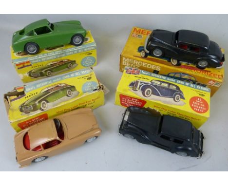 Ideal Toy Corporation - four constructed plastic model kits of cars comprising Mercedes Benz, Rolls Royce and two Pegaso, all