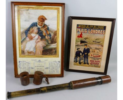 A late Victorian Negretti and Zambra leather covered brass three-draw telescope bearing War Department mark and dated 1888, t