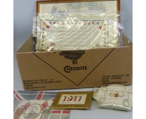 A Victorian Boer War silk handkerchief, printed with a portrait of Lord Roberts, the song "Absent Minded Beggar" and a map of