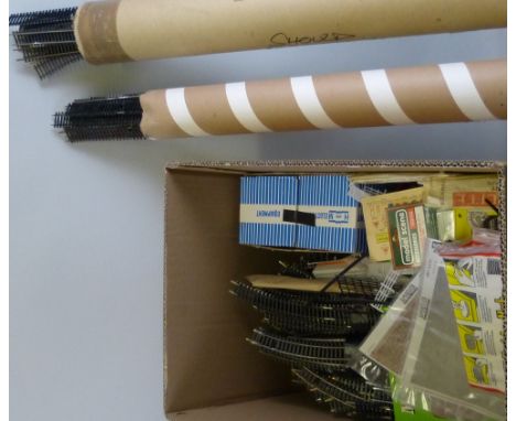 "00" gauge - large quantity of track, boxed H. and M. Duette Transformer Controller, layout materials, trackside accessories 