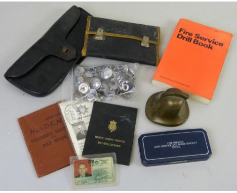 Humberside Fire Brigade - archive of ephemera relating to Gordon Holden including badges, buttons, identity cards, Long Servi