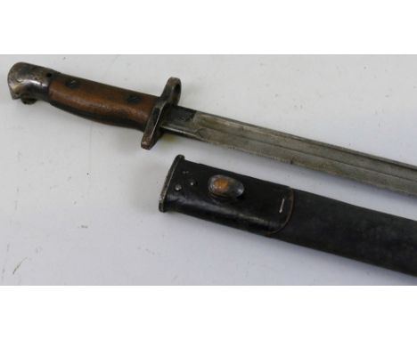 A WWII British 1907 pattern bayonet with 43 1/2cm fullered steel blade and scabbard 58cm overall