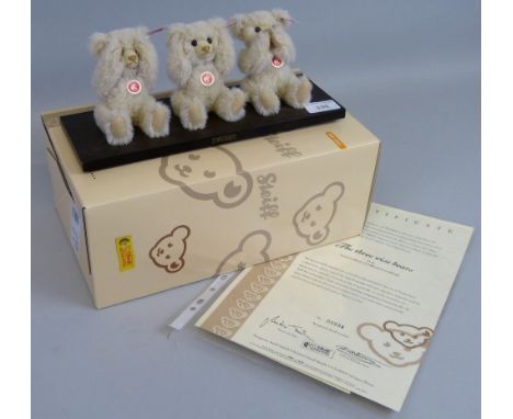 A Steiff limited edition group of The Three Wise Bears, No.594/1500, 12cm high, boxed with certificate
