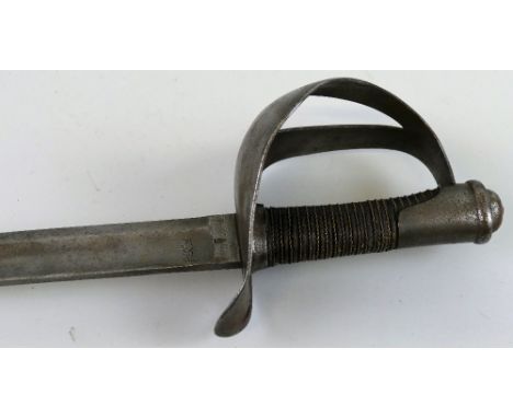 A Danish model 1899 Heavy Cavalry trooper's sword, with slightly curving 89cm fullered steel blade, pierced steel half basket