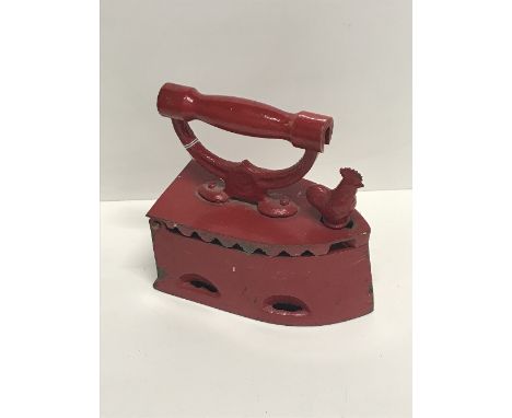 VINTAGE BOX IRON WITH HEN FINIAL