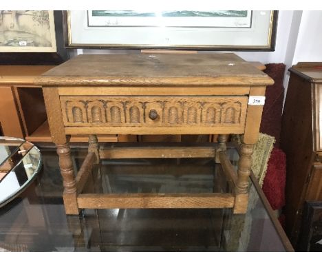 VINTAGE CARVED OAK SMALL TABLE WITH DRAWER