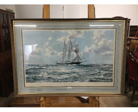 MONTAQUE DAWSON SIGNED PRINT 1972 "IN FULL SAIL" 92CM X 21.5CM