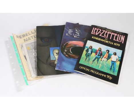 Led Zeppelin at Knebworth 1979 programme, Pink Floyd European Tour 1994  and The Wall programmes,  signed photos to include t