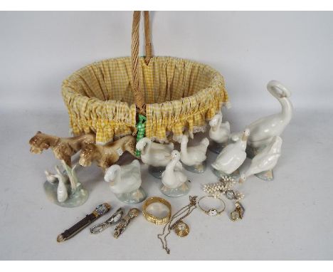 A quantity of ceramic animal figurines, predominantly geese by Nao, largest approximately 23 cm (h) and a collection of lady'