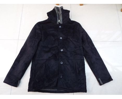Unused liquidated retail stock - a Cotton Traders black hooded, button front, lined jacket, factory label states 100% polyest