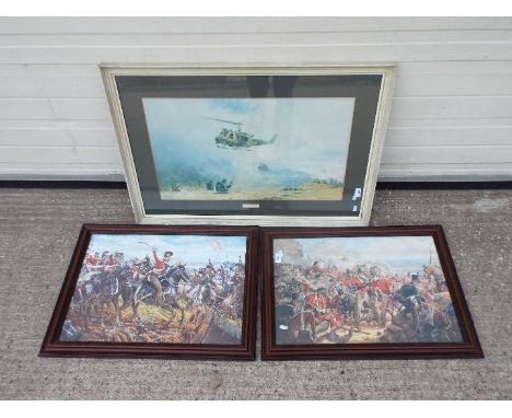 Two framed limited edition prints after Mark Churms, The Charge Of The Life Guards and The Assault On The Beach At San Sabast
