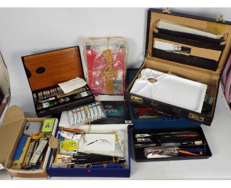 Artist's equipment to include an easel, oil paint set, pencils, paints and other. [3]