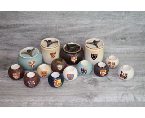 Collection of vintage Carlton Ware and other ceramic Tobacco Jars and Match strikers with Crest shields