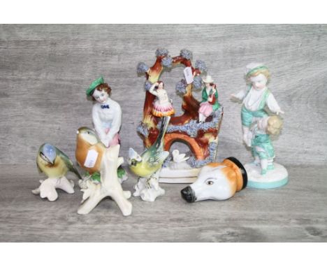Collection of vintage ceramics to include 19th Century Staffordshire, figure with Anchor mark to base, Karl Ens birds, cerami