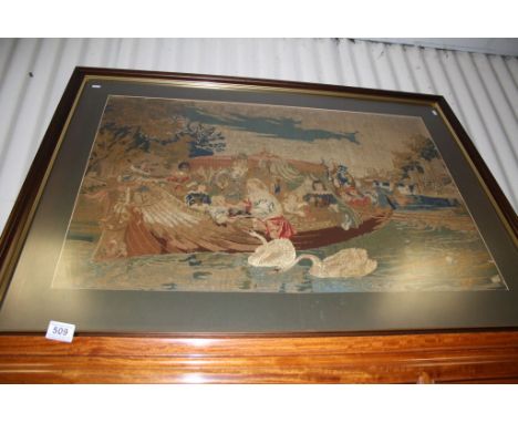 Large framed &amp; glazed Tapestry picture of a Boating scene