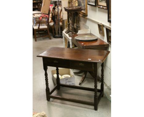 18th century Oak SIde Table with single moulded drawer and raised on bobbin turned legs with square stretchers, 95cms wide x 