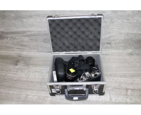 Camera case with Pentax SP1000 SLR camera and accessories to include lenses etc (see list)