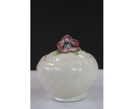 Clarice Cliff Crown Staffordshire ceramic lidded Preserve pot with Flower handle to the lid