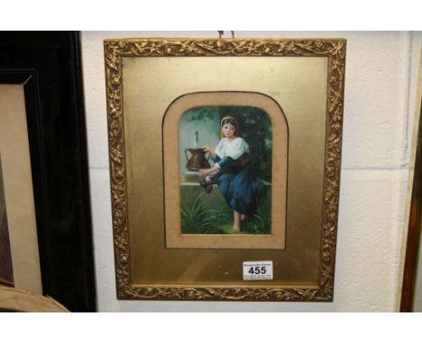 Oil on Panel, Gilt Framed Portrait of a Seated Girl in Country Clothing