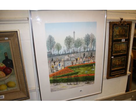 Framed &amp; glazed limited edition Lithograph "Les Tuileries" by Ledan Franch with Christie's Contemporary Art no. 7/200 wit