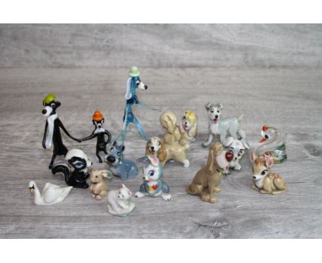 Small collection of miniature Murano glass style figures an Wade style ceramic figures 