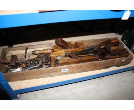 Box containing Various Victorian Wood Working Tools