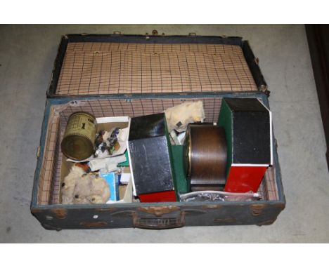 Trunk of mixed collectables to include vintage Toys, Mantle Clock etc