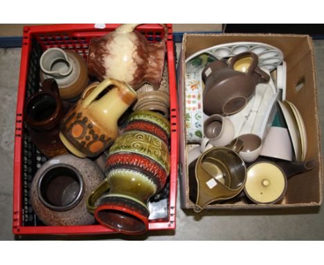 Two boxes of mixed vintage Ceramics to include West German vases &amp; Poole Pottery