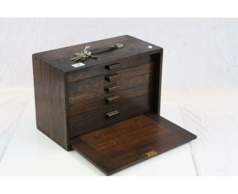Vintage Engineers wooden Tool box with a variety of Tools and key for the Lock