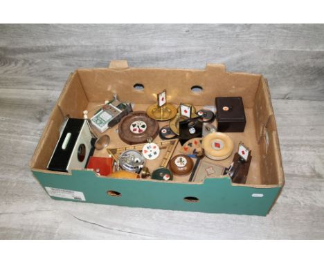 Collection of vintage Whist and other markers, card holders, cribbage boards etc