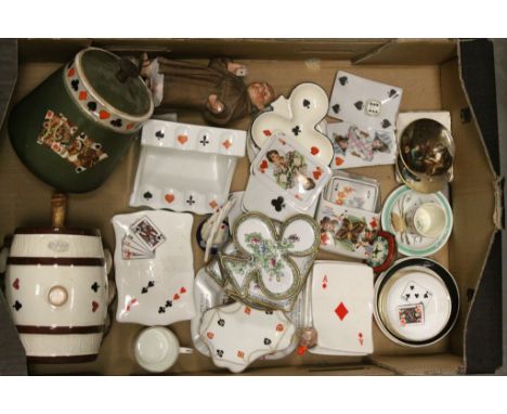 Collection of Playing Card themed items, mainly ceramic to include; trinket box, ashtrays, Pipe rack etc