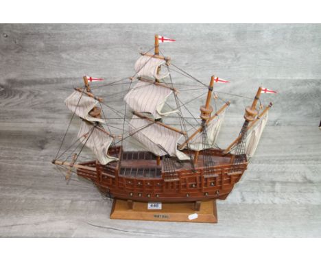 Rigged Wooden model of the "Mary Rose" with stand