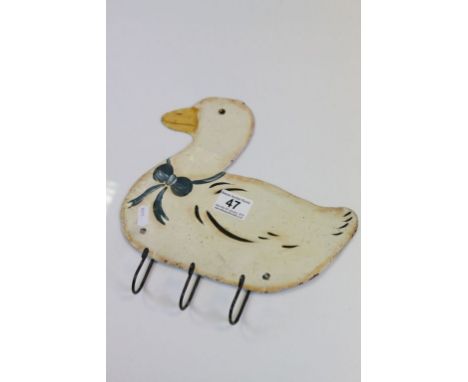 Vintage Enamel painted Duck coat hook and a large Copper &amp; Brass Hunting Horn