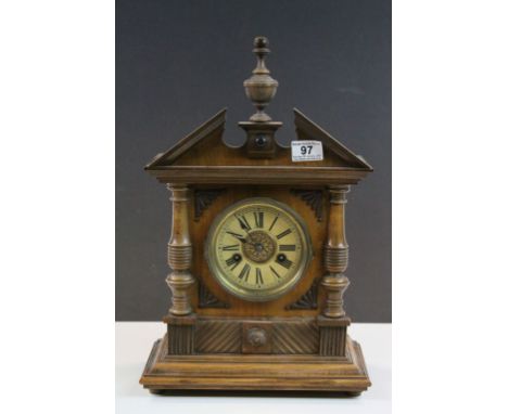 Wooden cased H.A.C 14 day mantle clock with key &amp; pendulum, dial marked "R.L Colens Taunton"