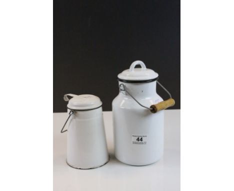 Two White Enamel Cans with Lids