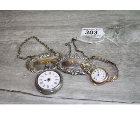 Collection of items to include 9ct rose gold ladies wristwatch, circa 1920s/1930s on later plated strap, white enamel dial wi