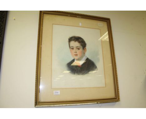 Framed and Glazed Watercolour Portrait of a Young Boy dated 1876 with monogrammed signature