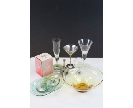 Small collection of vintage Glass etc to include Holmegaard, a Stuart Devlin Viners Martini Glass, Hartley Woods Sunderland, 