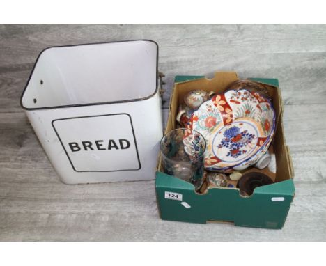Mixed ceramics and other collectables to incliude Oriental, Bunnykins, Enamel bread bin (missing lid) etc