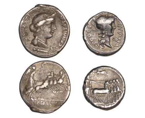 Roman Republican Coinage, Denarii (2), L. Sulla and L. Manlius Torquatus, c. 82, helmeted head of Roma right, pro q behind, l